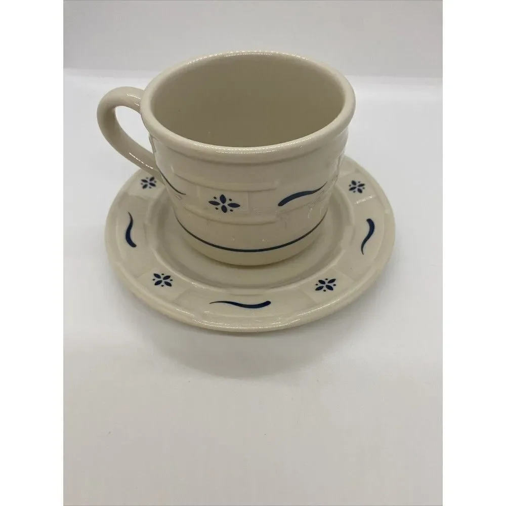Longaberger Pottery Woven Traditions Classic Blue Cup and Saucer